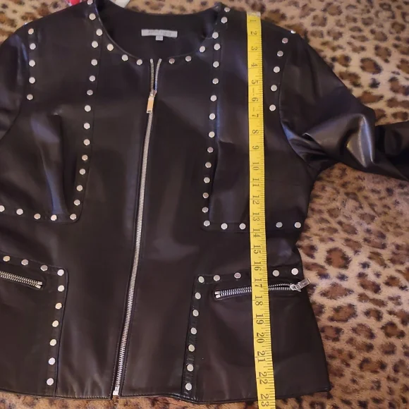 Anne Klein Black Studded Leather Jacket - Picture 8 of 8